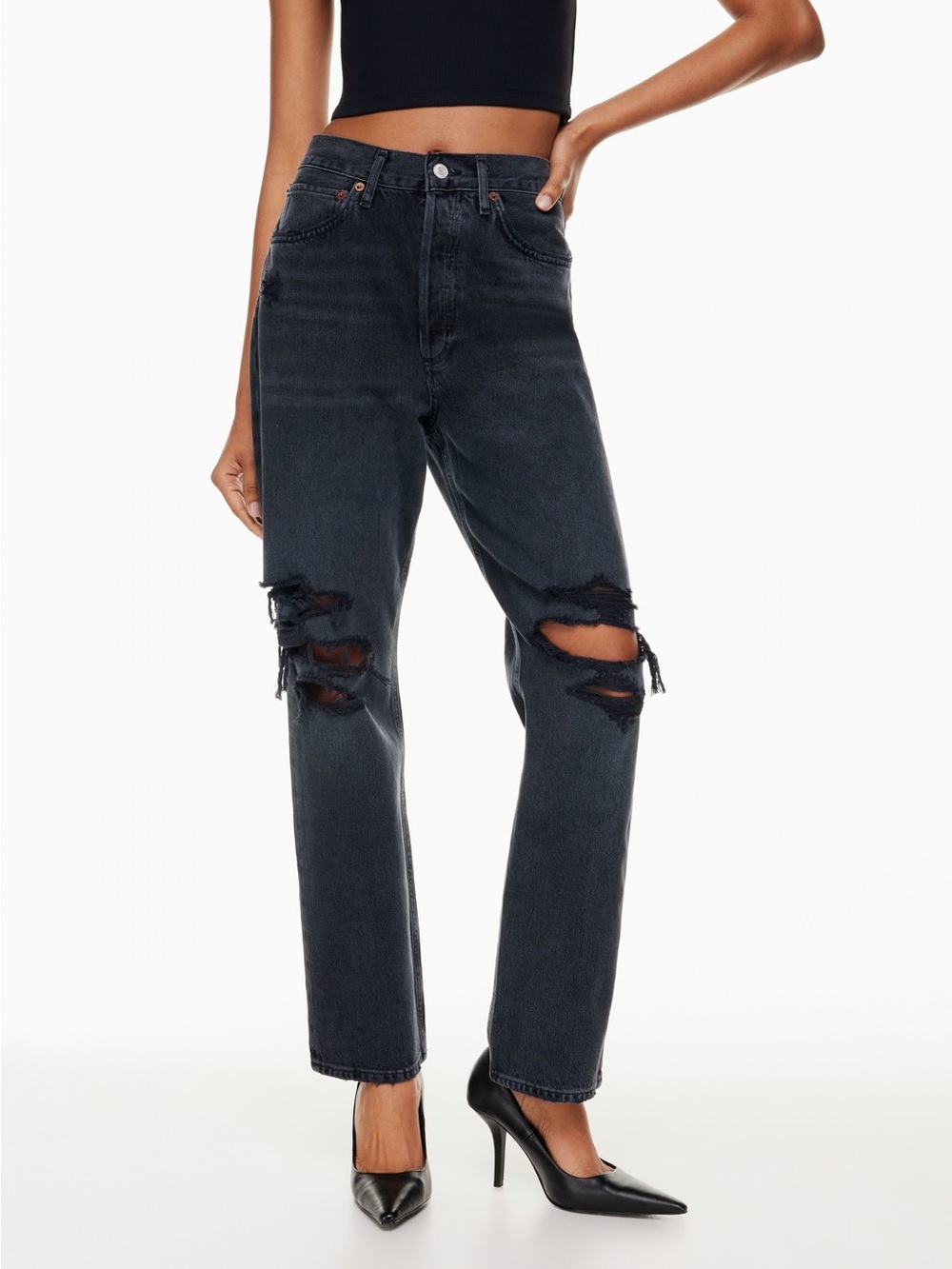 Agolde 90s Jean High-Rise Washed Black Distressed Women's Jeans